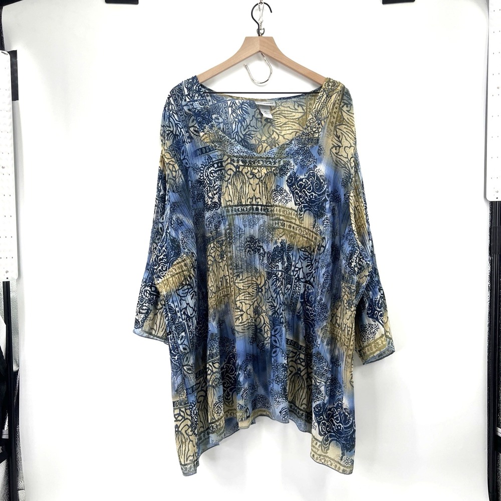 Catherines Tunic Top Plus 4X Asymmetric Tie Dye Peruvian Pleated Boho Resortwear
